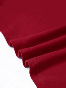 SHEIN Women's Color Block Simple Daily Short Sleeve T-Shirt For New Year Clothes Graphic Tees Women Tops - Red - View 4