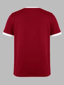 SHEIN Women's Color Block Simple Daily Short Sleeve T-Shirt For New Year Clothes Graphic Tees Women Tops - Red - View 2