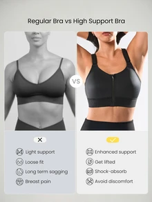 GLOWMODE Ziptight Bra Make An Impact Quick Dry Foam Cup Mesh Zipper Front Sports Bra High Impact Running Jogging Workout Gym Training Active - Black - View 9