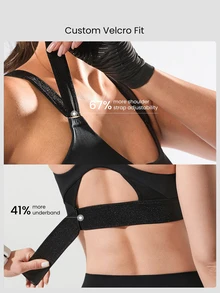 GLOWMODE Ziptight Bra Make An Impact Quick Dry Foam Cup Mesh Zipper Front Sports Bra High Impact Running Jogging Workout Gym Training Active - Black - View 4