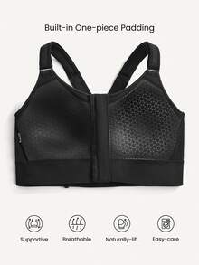 GLOWMODE Ziptight Bra Make An Impact Quick Dry Foam Cup Mesh Zipper Front Sports Bra High Impact Running Jogging Workout Gym Training Active - Black - View 7