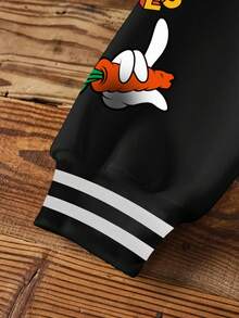 LOONEY TUNES X SHEIN 青少年男孩字母与卡通兔子图案圆领长袖落肩超大款卫衣 - 白色 - 查看 3
