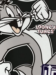 LOONEY TUNES X SHEIN 青少年男孩字母与卡通兔子图案圆领长袖落肩超大款卫衣 - 白色 - 查看 4