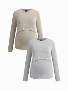 Modmama 2PCS Nursing Tops Fall - Multicolor - View 14