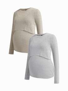Modmama 2PCS Nursing Tops Fall - Multicolor - View 16