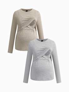 Modmama 2PCS Nursing Tops Fall - Multicolor - View 17