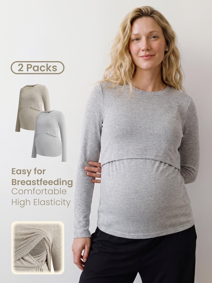 Modmama 2PCS Nursing Tops Fall - Multicolor - View 1