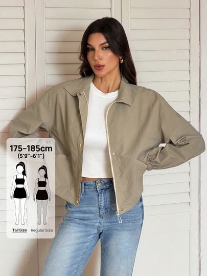 SHEIN Tall Women's Khaki Casual And Stylish Commuter Trench Coat