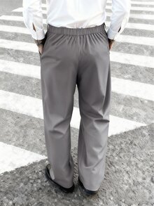 Manfinity Hypemode Pantalones de traje casual y versátil para hombres, adecuados para el desplazamiento diario - Gris Claro - Ver 2