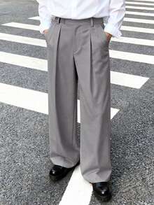Manfinity Hypemode Pantalones de traje casual y versátil para hombres, adecuados para el desplazamiento diario - Gris Claro - Ver 3