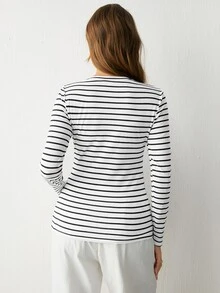 Modmama Maternity Casual Básica Baggy Smart Versatile Black And White Colorblock Round Neck Long Sleeve T-Shirt Fall Formal Photoshoot Vacation - Multicolor - View 10