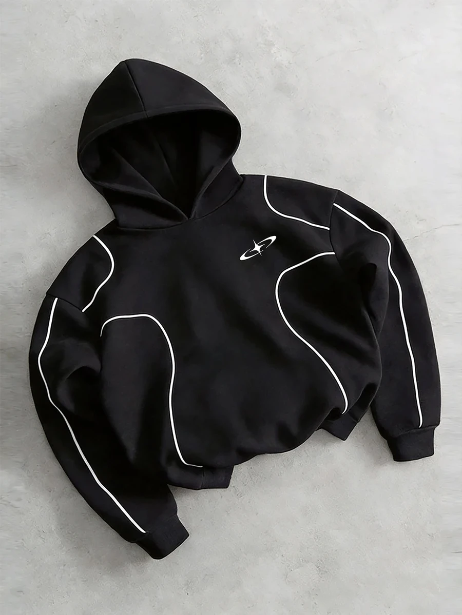 Sport MetroGents Men's Geometric Print Long Sleeve Hooded Sweatshirt - Black - View 1