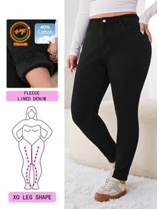 Solflare Plus Size Women's Black Thick Denim Jeans, Autumn/Winter - Black - View 1