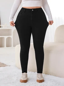 Solflare Plus Size Women's Black Thick Denim Jeans, Autumn/Winter - Black - View 4