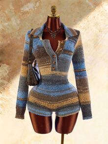 Amplova Women's Colorblock Casual Daily Knit Romper - Blue - View 3