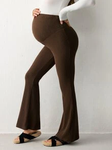 Modmama 孕婦純色可調腰圍休閒喇叭褲 - 彩色 - 查看 4