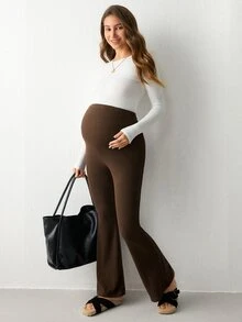Modmama 孕婦純色可調腰圍休閒喇叭褲 - 彩色 - 查看 8