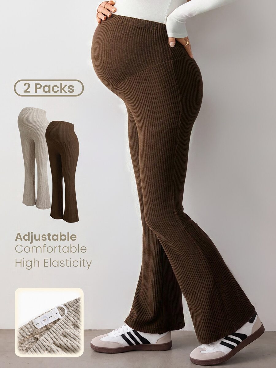 Modmama 孕婦純色可調腰圍休閒喇叭褲 - 彩色 - 查看 1