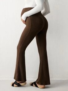 Modmama 孕婦純色可調腰圍休閒喇叭褲 - 彩色 - 查看 17