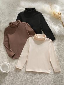 SHEIN 少女純色高領長袖休閒百搭T恤 - 彩色 - 查看 6