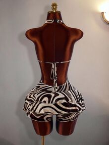 Amplova Women's All-Over Print Casual Daily Wear Halter Neck Romper - Brown - View 10
