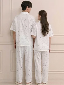 DAZY 男士波點短袖單排扣上衣與長褲家居服套裝 - 彩色 - 查看 2