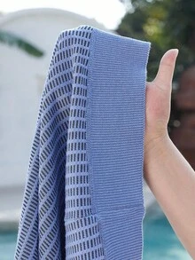 Manfinity CityGents 大尺碼男士淺藍色休閒夏季短袖針織上衣，極簡風，海灘度假夏威夷熱帶風上衣 - 藍色 - 查看 6