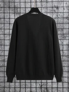 Manfinity Homme 大码男士休闲宽松纯色单排扣长袖开衫，秋冬 - 彩色 - 查看 4
