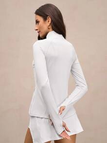 Activina Solid Color Stand Collar Front Zipper Slim Fit Sports Jacket - White - View 2