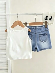 Baby Boy Casual Minimalist Soft Comfortable Outfit Suitable For Spring And Summer - White - View 2