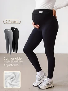 Modmama Maternity Letter Print Adjustable Waist Casual Leggings - Multicolor - View 1