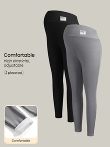 Modmama Maternity Letter Print Adjustable Waist Casual Leggings - Multicolor - View 2