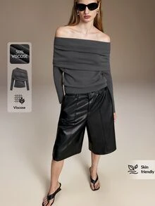 Ontre Asymmetrical Neck Ruched Sweater Night Out Date Night Gray Autumn Elegant - Grey - View 6