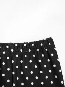 SHEIN Tween Girl 1件波點印花薄款緊身褲 - 黑色 - 查看 4