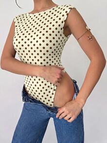 Firerie Women's Elegant Romantic Fashion Commute Sexy Polka Dot Print Backless Bodysuit, Suitable For Party, Vacation, Date And Wedding Birthday - Light Yellow - View 4