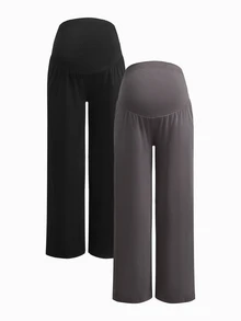 Modmama Maternity Solid Color Adjustable Waist Wide Leg Loose Long Pants Fall - Multicolor - View 6