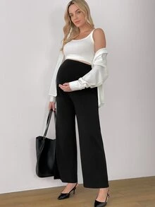 Modmama Maternity Solid Color Adjustable Waist Wide Leg Loose Long Pants Fall - Multicolor - View 3