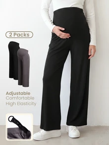 Modmama Maternity Solid Color Adjustable Waist Wide Leg Loose Long Pants Fall - Multicolor - View 1