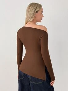 Modmama 3pcs Maternity Solid Color Versatile Asymmetrical Shoulder Long Sleeve Split Hem T-Shirts Fall - Multicolor - View 6