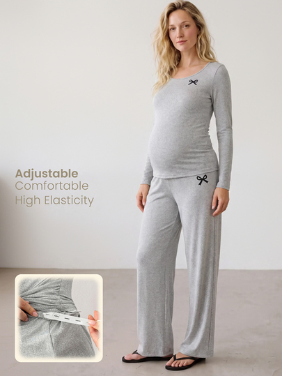 Modmama طقم ملابس حوامل من قطعتين: ملابس علوية بأكمام طويلة وبنطلون