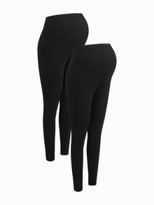 Modmama Maternity Casual Versatile Solid Color High Waist Leggings - Black - View 10