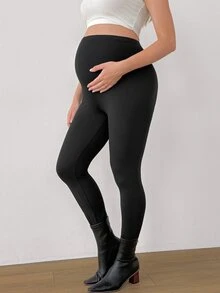 Modmama Maternity Casual Versatile Solid Color High Waist Leggings - Black - View 5