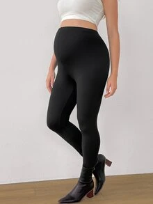 Modmama Maternity Casual Versatile Solid Color High Waist Leggings - Black - View 4