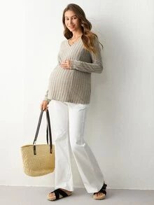 Modmama 3件組孕婦休閒簡約純色哺乳上衣套裝，適合秋季約會、拍照、性別揭曉，灰藍色、銀色、秋季灰色，正式款 - 彩色 - 查看 6