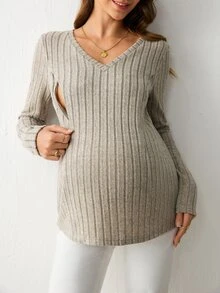 Modmama 3件組孕婦休閒簡約純色哺乳上衣套裝，適合秋季約會、拍照、性別揭曉，灰藍色、銀色、秋季灰色，正式款 - 彩色 - 查看 9