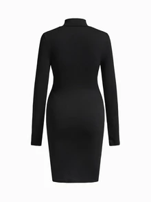 Modmama Maternity Solid Color High Neck Long Sleeve Slim Fit Casual Dress Fall - Multicolor - View 9