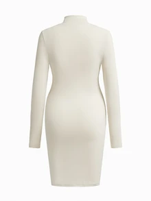 Modmama Maternity Solid Color High Neck Long Sleeve Slim Fit Casual Dress Fall - Multicolor - View 15