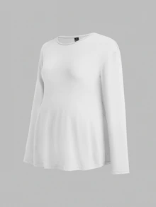 Modmama Maternity Casual Solid Color Side Slit T-Shirt For Autumn Fall - Multicolor - View 11