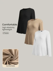 Modmama Maternity Casual Solid Color Side Slit T-Shirt For Autumn Fall - Multicolor - View 3