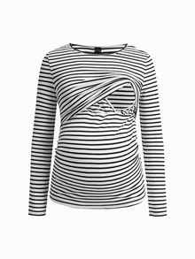 Modmama Maternity Nursing Striped Colorblock Long Sleeve Top Fall - Multicolor - View 14